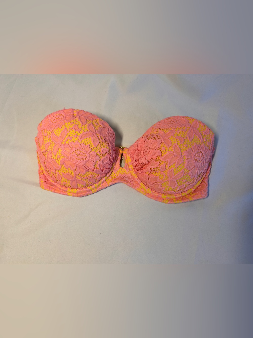 Victoria’s Secret Pink Yellow Lace Push-Up Bikini Top 32D